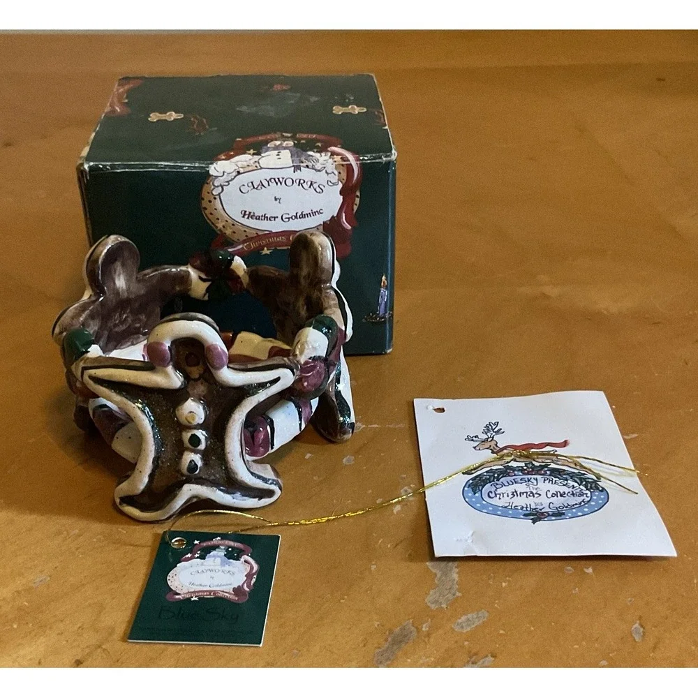 Set Of 3 Blue Sky By Clayworks Heather‎ Goldminc Gingerman Christmas Collection